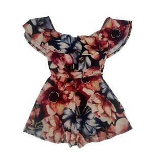 Charlotte Russe Red Floral Off The Shoulder Romper Size Small Women’s